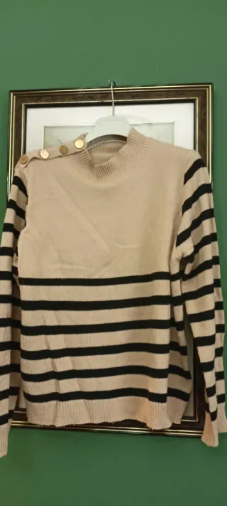 Jersey rayas mujer beige y negro