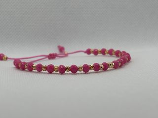 Pulsera plata 925 bañada en oro y cuentas rosa