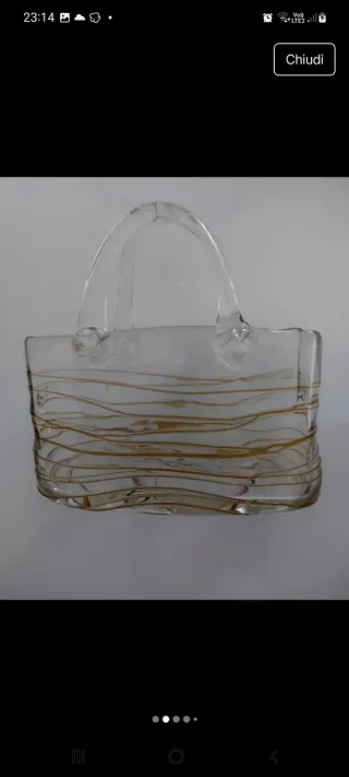 Vaso cristallo borsa fiori rosa trasparente