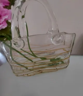 Vaso cristallo borsa fiori rosa trasparente