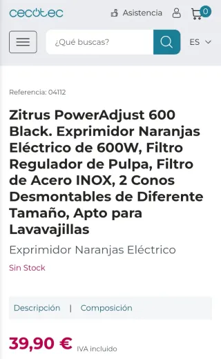 Exprimidor eléctrico acero inoxidable Cecotec