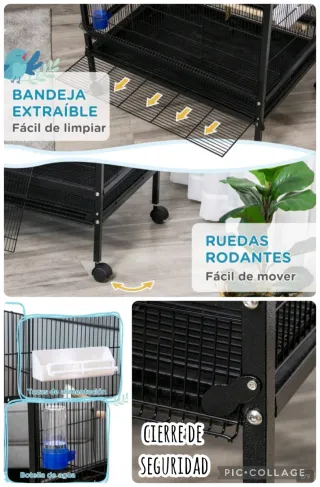 Jaula para pájaros PawHut 79x52x137cm+metacrilatos