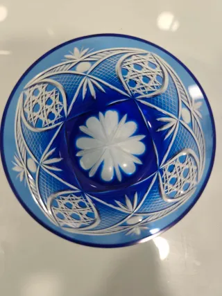 Azucarera/Bombonera Cristal Tallado Azul, Vintage