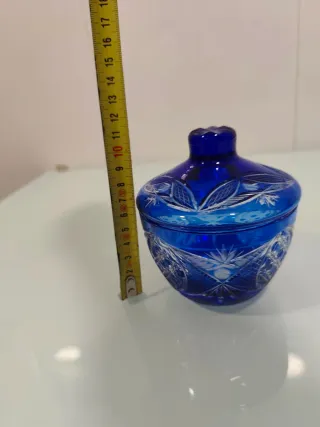 Azucarera/Bombonera Cristal Tallado Azul, Vintage