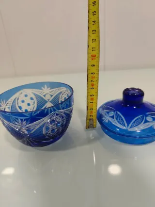 Azucarera/Bombonera Cristal Tallado Azul, Vintage