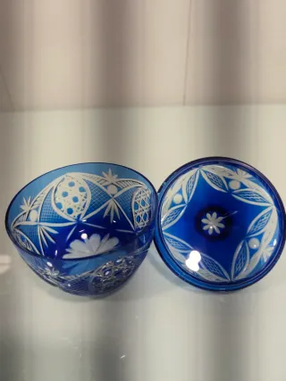 Azucarera/Bombonera Cristal Tallado Azul, Vintage