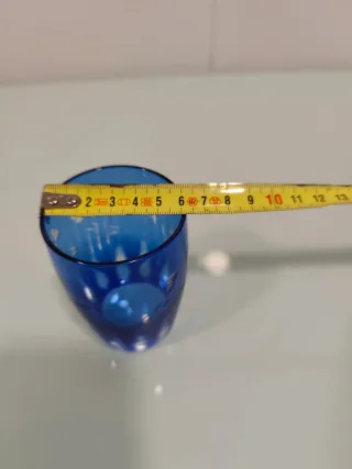 Vaso cristal azul tallado, vintage