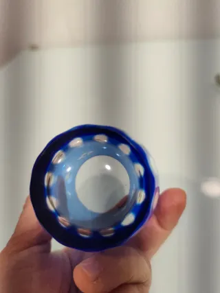 Vaso cristal azul tallado, vintage