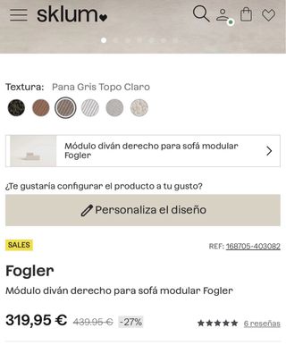 Sofá modular Fogler Sklum Pana gris topo claro