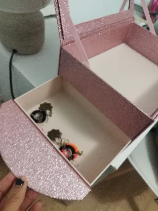 Joyero grande con espejo rosa brillante