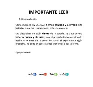 Batería de moto sin mantenimiento YTX7L- E539