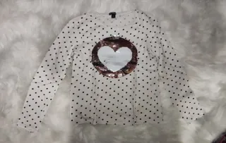 Maglietta KIABI bambina con pois e cuore paillette