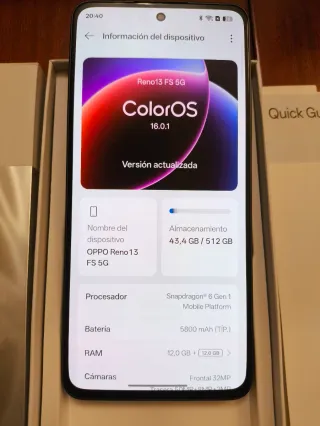 OPPO Reno13 FS 5G 12 GB RAM +512 Almacenamiento.