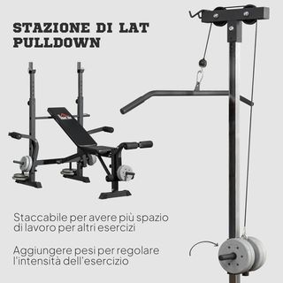 Banco de Gimnasio Multifuncional Con Sistema de Poleas, Soporte para Barra y Respaldo Regulables, Banco de Pesas Inclinable Plano Con Extensión de Piernas, Expansión de Pecho, Soporte para Pesas, ...