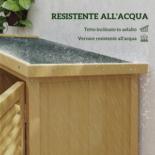 Caseta de Herramientas de Jardín de Madera de Abeto y Pino con 4 Compartimentos, Armario de Exterior para Herramientas de Jardín con Techo Impermeable, 87X46.5X160Cm, Amarillo