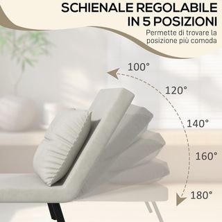 Poltrona Cama 4 en 1, Sillón Plegable Con Respaldo Regulable en 5 Posiciones, Sofá Cama Con Cojín, Asiento Acolchado, en Terciopelo para Casa y Oficina, 63X73X81 Cm, Blanco Crema