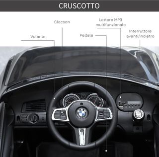 Coche Eléctrico para Niños BMW 6GT 6V, Coche Teledirigido Con Música y Luces LED, MP3, Claxon, 106 X 64 X 51 Cm, Negro