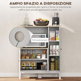 Microondas Con Mesa para Electrodomésticos, Armarios y Puerta de Vidrio, Credenza de Cocina Con Estantes Regulables, Orificio para Cables y Patas de Pino, para Cocina, Sala de Estar, 80X35X97Cm, B...