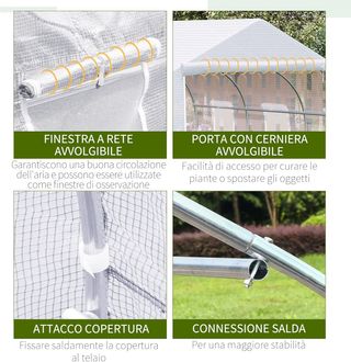 Invernadero para Huerto en Túnel Con 6 Ventanas Y Puerta Enrollable, Invernadero de Jardín en Túnel en PE Con Tubos de Metal, para Plantas Y Frutos, 4.5X3M, Blanco