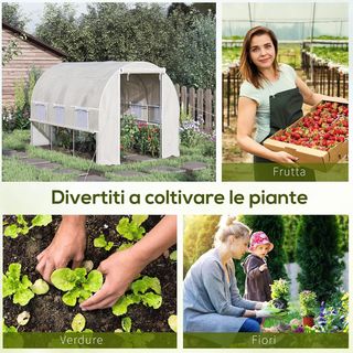 Invernadero de túnel de acero galvanizado y PE, invernadero de jardín con puerta enrollable y 6 ventanas de malla, 3X2X2M