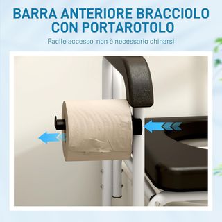 Silla de Ruedas Con WC Impermeable 4 en 1, Silla Cómoda WC para Ancianos y Discapacitados Con Ruedas, Freno y Porta Rollos, Carroza Silla de Ducha Baño Con Reposapiés Plegables y Apoyabrazos, Negro