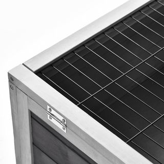 Jaula para Conejos y Cobayas con Ruedas, Casa, Rampa y Bandeja Extraíble, Madera Natural, Gris, 90X53X59 Cm