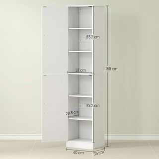 Mueble de Baño Con 2 Armarios y Puertas, Columna de Baño Ahorra Espacio Con Estantes Regulables, para Comedor, Sala, Salón, Cocina, 40X35X180 Cm, Blanco
