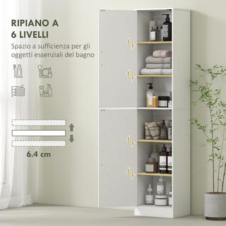 Mueble de Baño Con 2 Armarios y Puertas, Columna de Baño Ahorra Espacio Con Estantes Regulables, para Comedor, Sala, Salón, Cocina, 40X35X180 Cm, Blanco