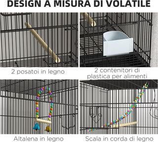 Jaula para Aves de Acero y PP, Diseño Apilado con Posaderos, Columpios y Escaleras, 77X46X164 Cm, Negro