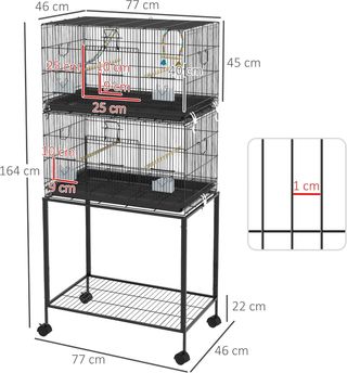 Jaula para Aves de Acero y PP, Diseño Apilado con Posaderos, Columpios y Escaleras, 77X46X164 Cm, Negro