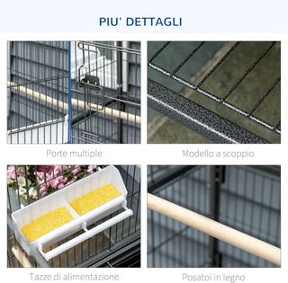 Jaula para Aves de Interior de Acero y Madera con Bandeja Extraíble, 4 Ruedas, Perchero y Contenedor de Alimentos, 78X52X132Cm, Gris Oscuro