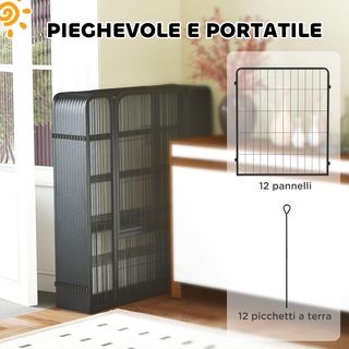 Recinto para Perros de 12 Paneles Modulares de 68X1.5X80 Cm Con Puerta de Entrada, Recinto para Cachorros de Acero Con 12 Estacas, Negro