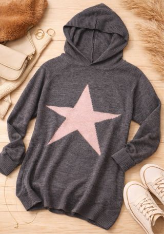 Sudadera fina gris con estrella rosa