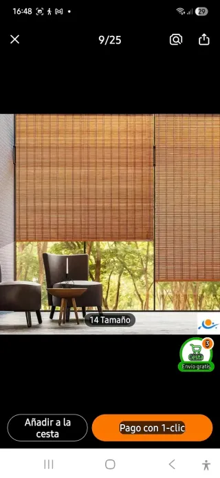 Cortina enrollable de bambú y madera 2 unidades