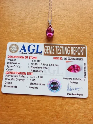 Colar Prata 925 Granada Rodolita Certificada 4.15