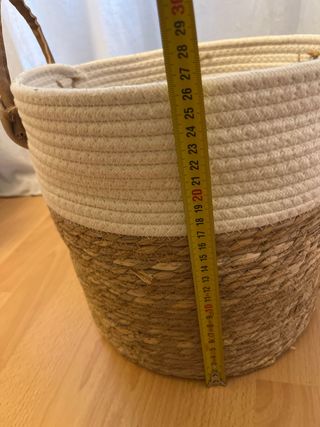 Cesto mimbre/yute y lana con asas