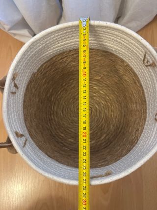 Cesto mimbre/yute y lana con asas