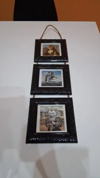 Set 3 Cornici Legno Nero con Corda Juta