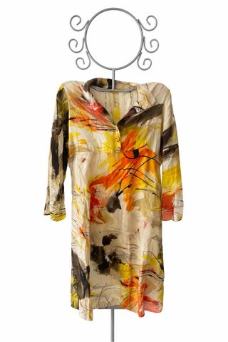 Vestido de seda estampado multicolor