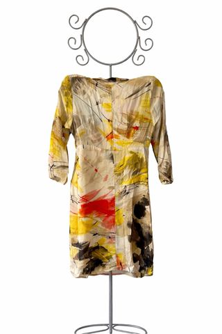 Vestido de seda estampado multicolor