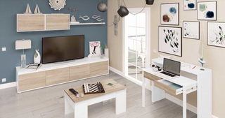 Mueble de Salón 200 cm. Blanco Artik y Roble Cana