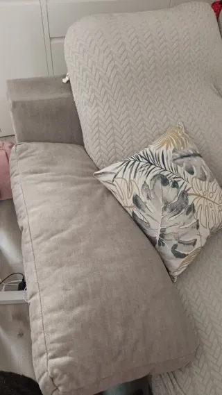 Sofá 2 plazas gris-beige reclinable y deslizante