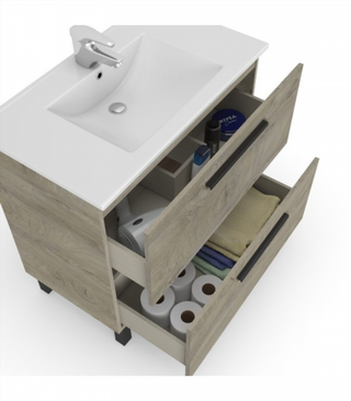 Mueble De Baño 2 Cajones Y Espejo Con Lavabo. Rob