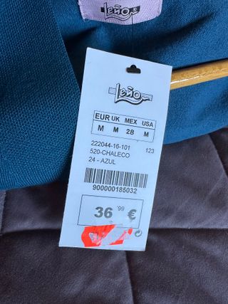 Chaleco Leño Mujer Talla M Azul Verdoso Nuevo