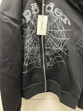 Sudadera Sp5der Negra con Diseño de Telaraña
