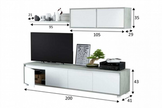 Mueble de salón 200 cm. Cemento y Blanco Artik
