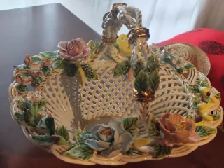 Cesto, Porcelana,Manises,centro flores,limoges