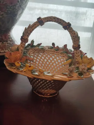 Cesto, Porcelana,Manises,centro flores,limoges