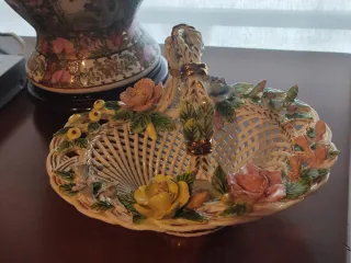 Cesto, Porcelana,Manises,centro flores,limoges