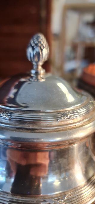 Azucarero antiguo metal plateado